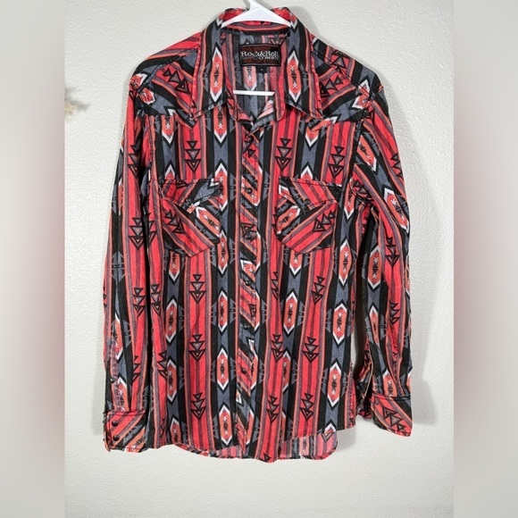 Rock and Roll Cowboy Aztec Print button down Shirt men’s size small - Picture 5 of 12